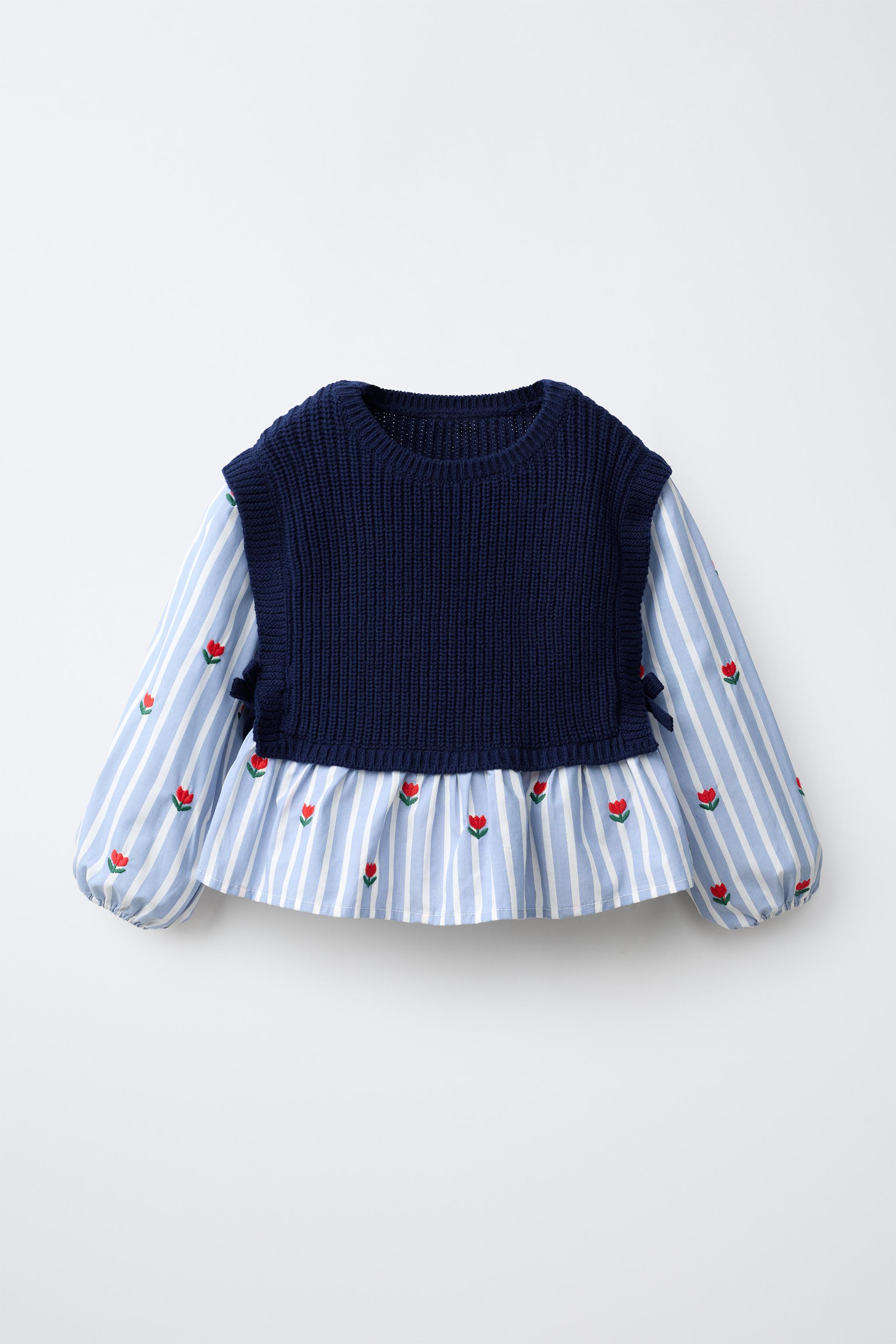 CHEMISE BRODÉE TULIPES AVEC GILET EN MAILLE